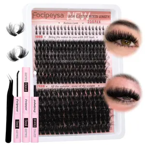 Focipeysa Lash Extension Kit Fluffy Eyelash Extension kit with Lash Bond and Seal Thick Lash Clusters DIY Lash Extensions Kit Wispy Individual Lashes 12-18mm DIY D Curl Lash Extension