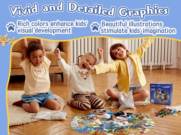 [Magic Toy] Animal Puzzle for Kids, 100-piece round puppy floor puzzle, Perfect Gift for Boys and girls aged 3+