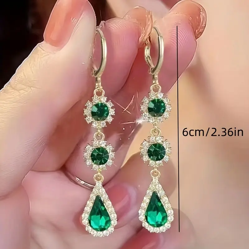 Waterdrop Emerald Green Dangle Earrings, zirconia Alloy Retro Luxury Elegant Style Drops Earrings, Party Wedding Bridal Jewelry