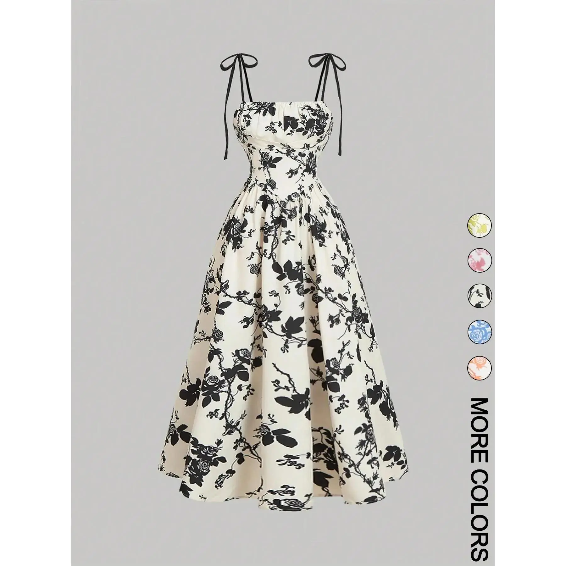 Women's Floral Print Tie Shoulder Cami Dress, Fashion Casual Sleeveless Spaghetti Strap Dress for Daily Outdoor Wear, Women Dress for Summer