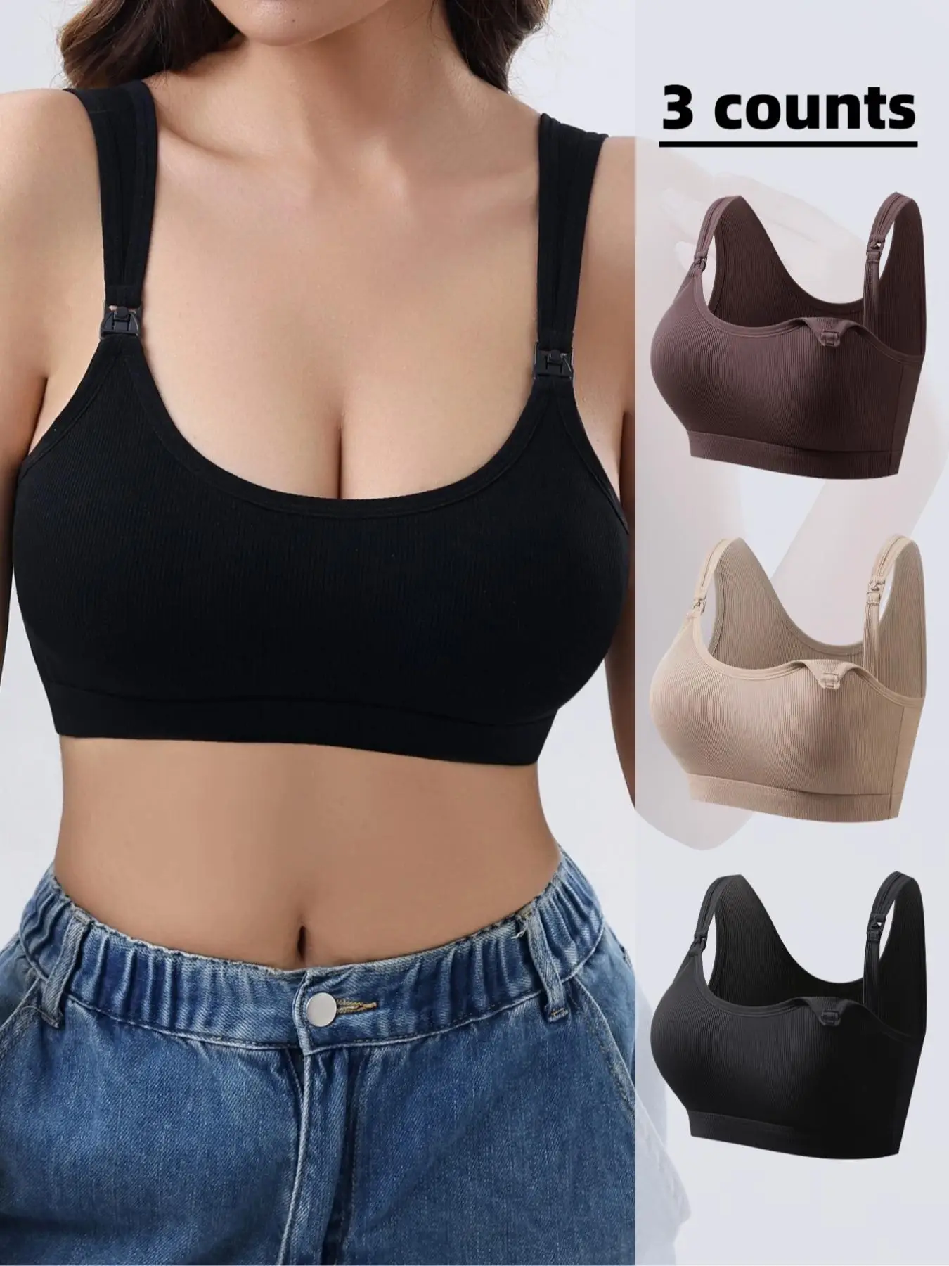 Maternity's Solid Color Removable Nursing Bra, Soft Comfortable Breathable Nursing Bra for Pregnancy & Postpartum, Maternity Underwear for All Seasons
