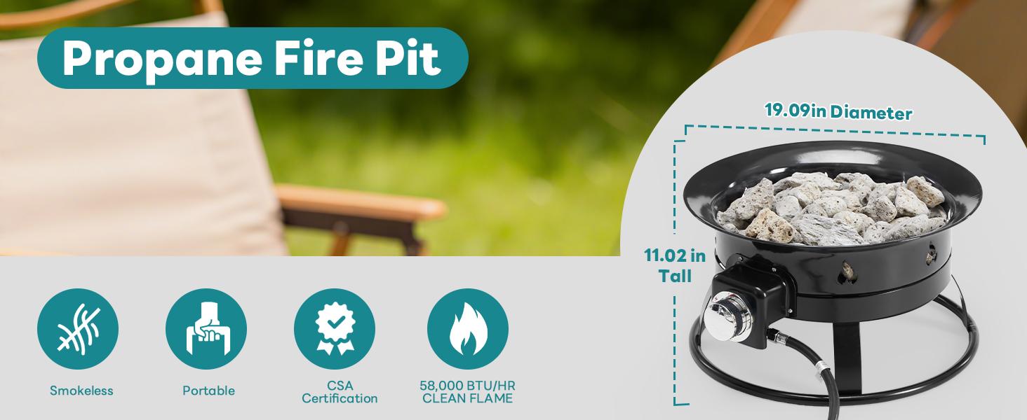 Portable Propane Fire Pit, 19 Inch Smokeless Gas Firebow with Cover and Carry Kit, 58,000 BTU Outdoor Fire Pit for Outside Patio Backyard Camping RV Tailgating Portable Propane Fire Pit, 19 Inch Smokeless Gas Firebow with Cover and Carry Kit, 58,000 BTU Outdoor Fire Pit for Outside Patio Backyard Camping RV Tailgating