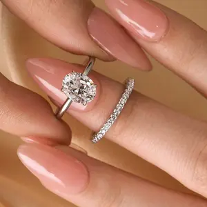 Effinny Jewelry 2.0ct Classic Oval Cut Wedding Ring Set In S925 Sterling Silver, 5A Grade Cubic Zirconia Bridal Ring Set for Women Outdoorfun