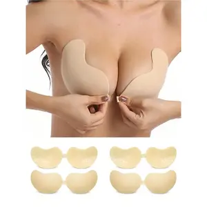 2pairs Invisible Push Up Backless Strapless Bra Seamless Self-Adhesive Sticky Nipple Covers for Wedding Dress Lingerie