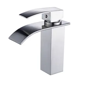 Waterfall showerhead bathroom faucet, single handle bathroom sink faucet in Brushen Nickel