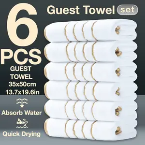 6-Piece Gold Line Decorative Winter Thick Guest Towels, Modern Simple Bathroom Set, Strong Absorbent Quick Dry Microfiber, Home Camping Hotel School Factory Use, Absorbent Thickened Towels