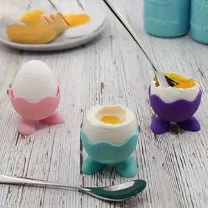 3Pcs Multi-Color Silicone Egg Tray - Blue/Purple/Cyan Flexible Non-Slip, Stackable Durable for Boiled Eggs/Breakfast Prep, Countertop Storage Rack with Grip