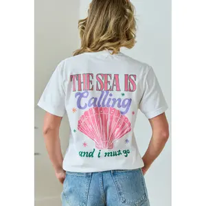 The Sea Is Calling White Graphic Tee