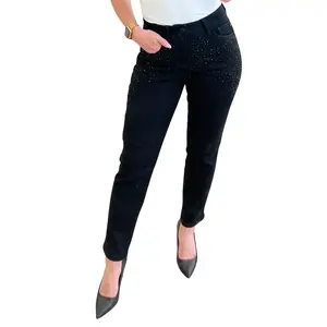 Judy Blue Rhinestone Slim Fit Jeans in Black Denim Comfort run big, super stretch 88809 Stretchy Cotton Comfort Womenswear Bottom