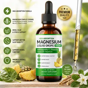Magnesium Liquid Drops 2000mg – Fast Absorption Magnesium Complex with Ashwagandha & L-Theanine – Supports Sleep, Relaxation, Muscle Recovery & Stress Relief – 2oz