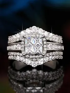 Women's Square Five-In-One Ring, Micro-Pave Cz Gem Halo Design, Perfect Gift for Girlfriend or Wife, Christmas, Engagement, Wedding Jewelry