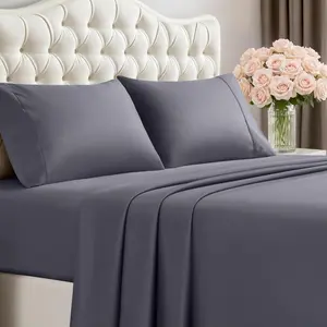 King Size 4-Piece Microfiber Bedding Set, Soft & Breathable Linens with 105"x102" Flat Sheet, 78"x80" Fitted Sheet (15" Deep Pocket) and 2 20"x40" Pillowcases, Grey, Four Pieces