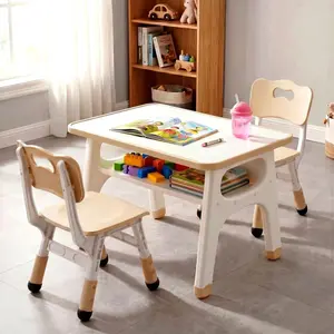 MAMIZO Kids Table and 2 Chairs Set, Toddler Activity Table with Large Storage, Graffiti Desktop, Adjustable Height Chair with Anti-Slip Foot Covers for Reading Drawing Snack Time