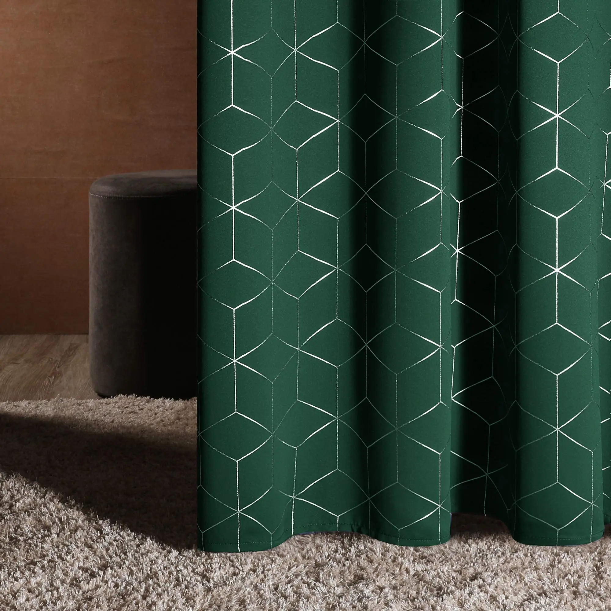 Deconovo Grommet Blackout Bedroom Window Curtains - Thermal Insulated Silver Foil Patterned Dark Forest Green Diamond Home Decorative Curtains, 42W x 72L, Blackout Bedroom Curtains