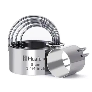 Biscuit Cutter Set Round Cookie Cutters with Handle 5 Pieces Stainless Steel Circle Professional Baking Dough Tools for Cake
