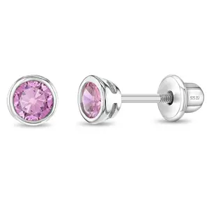 Bezel Set Solitaire 3mm Baby / Toddler / Kids Earrings Screw Back - Sterling Silver