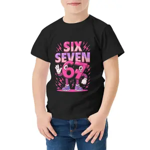 Little Boy 67 Emoji Gesture Robot Number Character Mech Pink Lightning Fun 100% Cotton Patterned T-Shirt, 67 Christmas T-Shirt, Black Crew Neck Letter Print T-Shirt, Machine Washable, Perfect Gift for Thanksgiving, Christmas, and Game Day Parties.