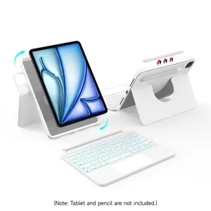 accrosoo 360° Full Protect Rotatable & Detachable Magnetic Keyboard Case with Trackpad & 7 Backlits for iPad Air 11 inch 2025 M3 and 2024 M2,iPad(A16)2025&11" Pro (4th/3rd/2nd/1st Gen) & 10.9" Air 5th/4th&iPad 10th Gen,White tablet case, Adjustable angles