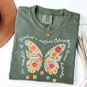 Butterfly Teacher Shirt The Wonder of Teaching Quote Floral Watercolor Teacher Tee