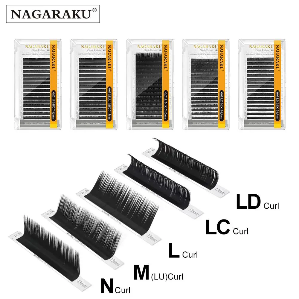 NAGARAKU Synthetic Mink Individual Eyelash Extension 16 Lines N M L LC LD Curl 7-15mm Mix High-Quality Fake Lashes 2026 New
