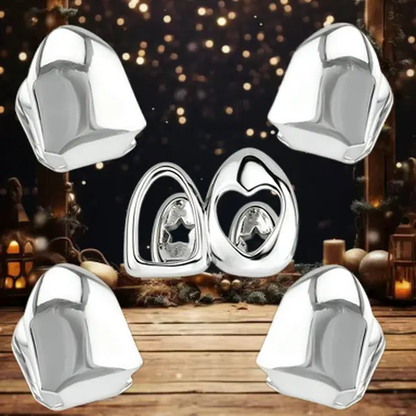 Shiny Hollow Heart Star Gold Grillz Kit, Removable Hip Hop Tooth Caps, Punk Fashion Dental Jewelry, Ideal Vampire Cosplay Grills for Halloween Gathering, Bar Outfit and Rapper Stage Show