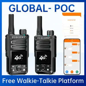 YUECENTI9 Global POC Two-Way Radio, includes a 1-year valid SIM card, long-range 4G network two-way radio with 5000 km communication range, ideal for hiking and camping. Features a 2500mAh battery, clear audio quality, and 4G signal support. walkie talkie