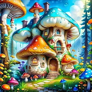 Mushroom House Pattern Diy Diamond Arts Colorful Painting Kit without Frame, Diy 5d Diamond Arts Colorful Painting Kit, Wall Art Decor for Home  Crafts, Diamond Painting Kits
