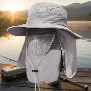 UPF Sun Protection Wide Brim Breathable Adjustable Outdoor Sun Hat with Detachable Neck Flap & Windproof Strap, Unisex Fishing Cap for Daily Outdoor Activities