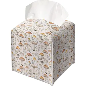 Brown Mushroom Decorative Leather Tissue Box Cover - Tissue Box Holder Gifts for Women Family and Friends Funny Unique Home Decor Decorative for Kids Room Kitchen Bathroom Office - A46
