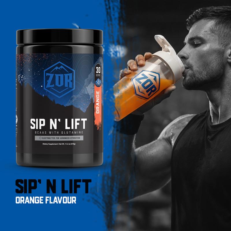 Zor Labs Sip N' Lift BCAA Powder with Glutamine & Electrolytes - Amino Acids Supplement for Intra Workout Hydration & Post Workout Recovery - Branched Chain Amino Acids (BCAAs)