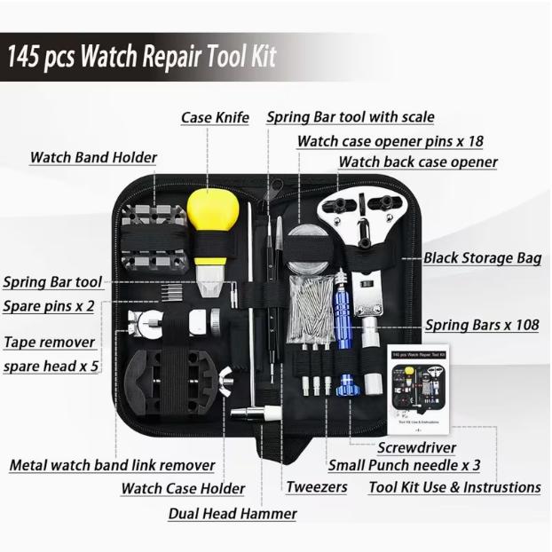 1 Set Watch Repair Tools, Professional Watch Repair Tools, Watch Battery Replacement Kit, Professional Winding Tool Set with Portable Carrying Case Watch Link Removal Tool Set