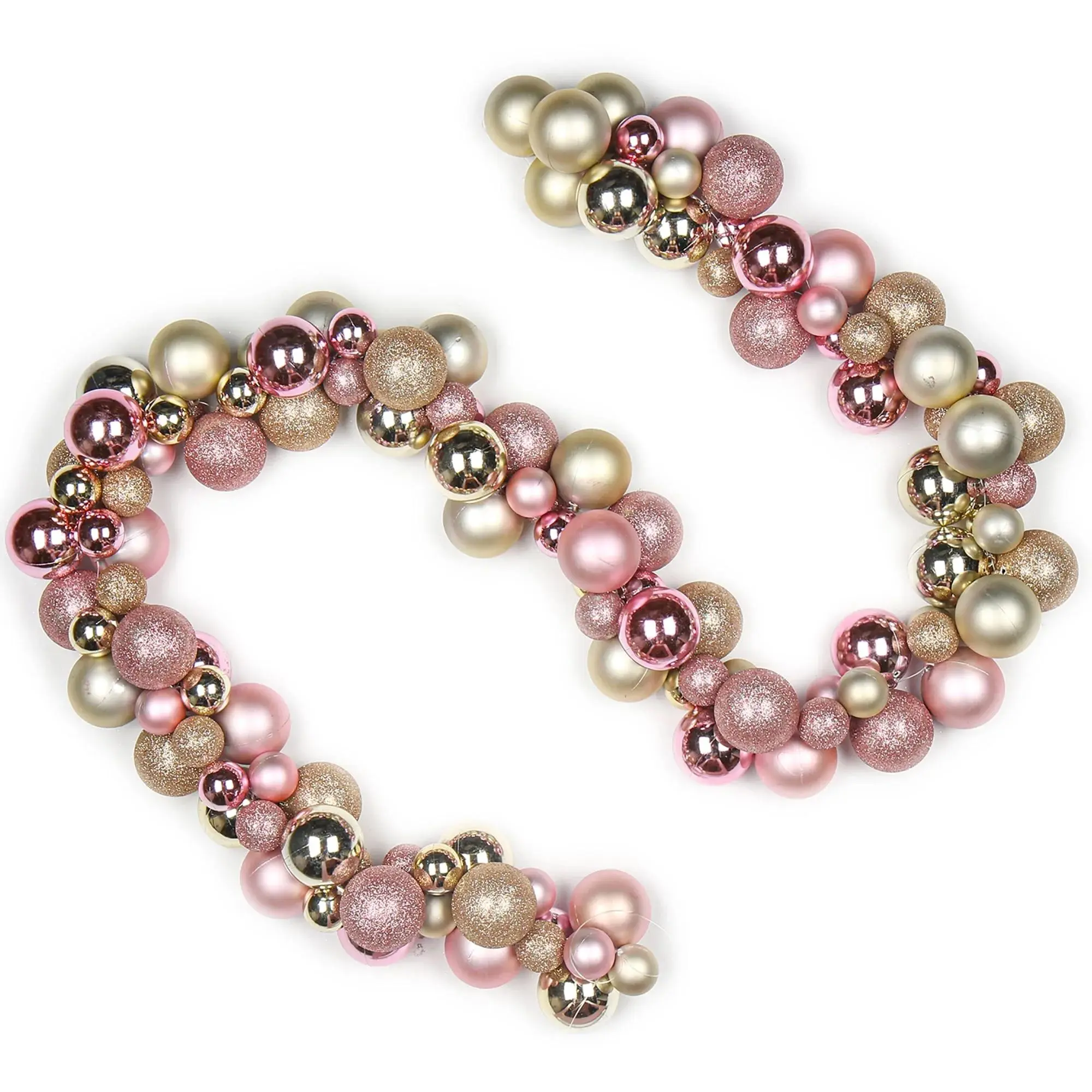 Gnflus 6Ft Christmas Ball Garland Ornaments Shatterproof Xmas Hanging Balls Holiday Party Wedding Christmas Tree Home Decor Champagne Gold and Pink GnFlus Premium PE Plastic Durable Festival Decor