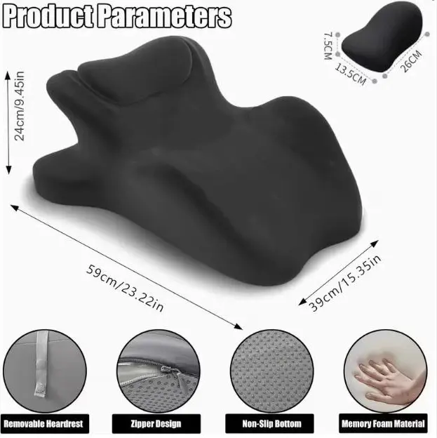 Contoured Support Ergonomic, Memory Foam Wedge Pillow, 27° Angled Support for Waist and Neck, Support Pillow (Black)Relieve back pain and stiffness. A must-have item Relaxation Supportive Stomach Sleeper Back Sleeper