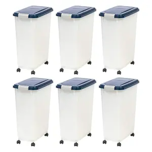 IRIS USA Pet Food Storage Container, Airtight Rolling Bin, 38 lbs, Navy, 6 Pack