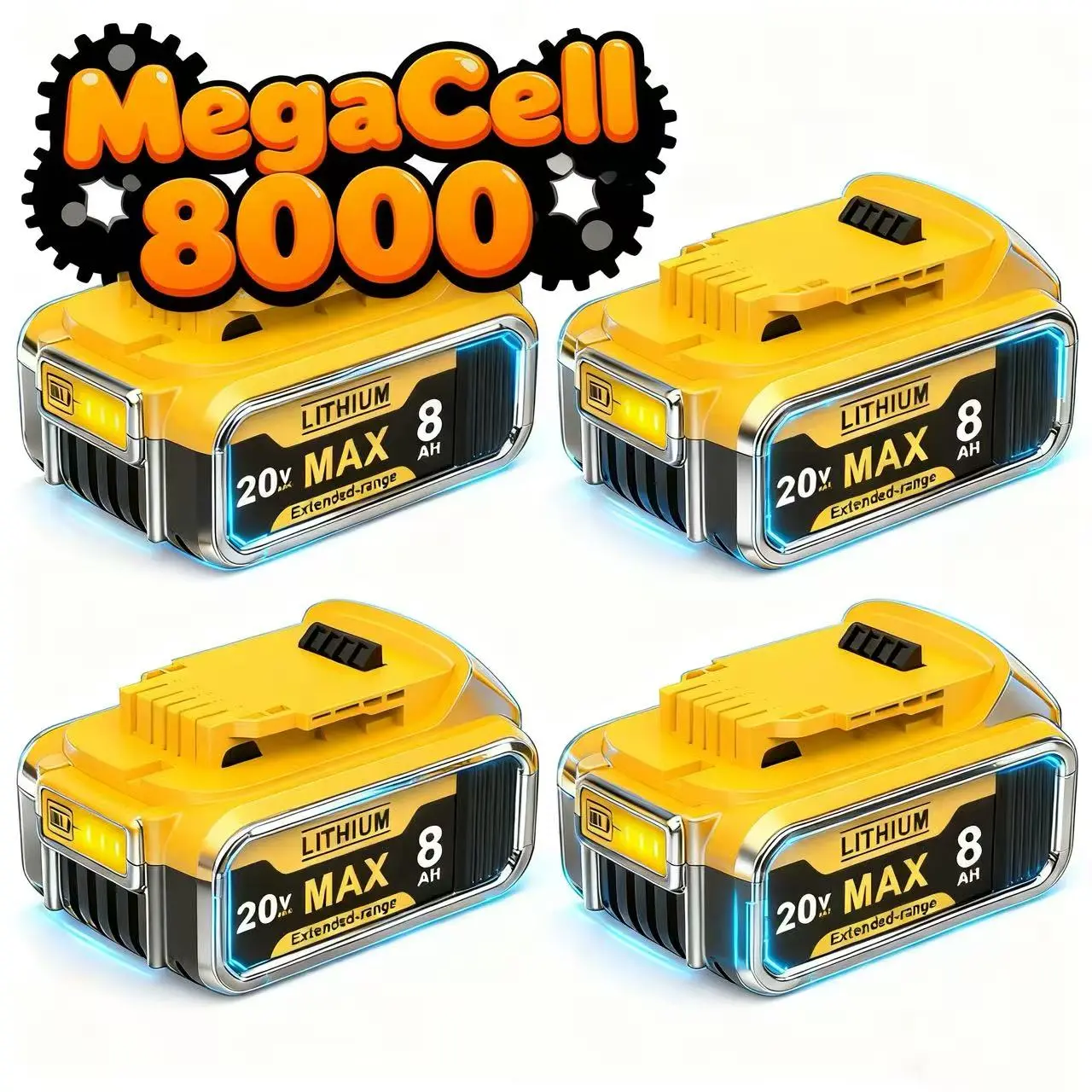 4Packs 8000mAh Dewalt 20V MAX XR Battery Replacement – Compatible with DCB200/DCB206/DCB204/DCB180/DCB203 & DCD/DCF/DCG/DCS Series Cordless Tools