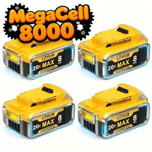 4Packs 8000mAh Dewalt 20V MAX XR Battery Replacement – Compatible with DCB200/DCB206/DCB204/DCB180/DCB203 & DCD/DCF/DCG/DCS Series Cordless Tools