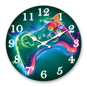 Vibrant Gaming Controller Pattern Wall Clock, Silent Running Timepiece, Ideal for Living Room, Bedroom, Kitchen, Office Decor
