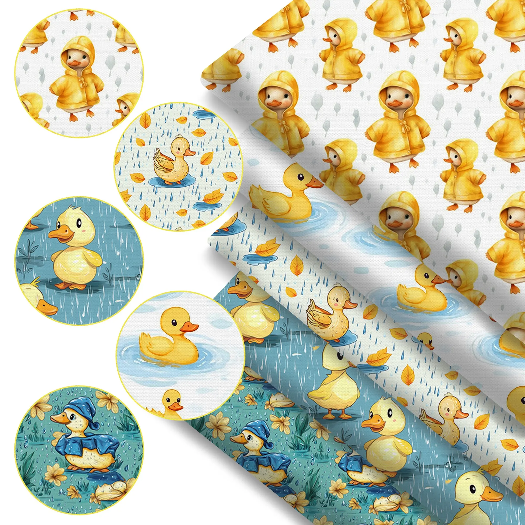5pcs Cute Duck Print Floral Patchwork Design Fat Quarters 100% Polyester Quilting Fabric Assorted Bundles 7.8”x7.8”, Beginner Friendly - for Beginner Craftsmen, Quilting & Sewing Project, Patchwork, Diy Crafts, Gifts Ideas