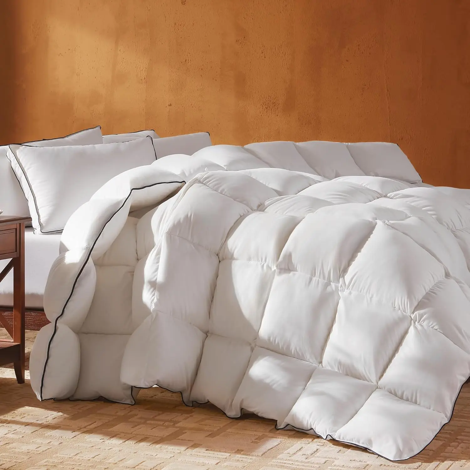 Down Fiber Cotton Comforter King Size, Ultra-Soft Duvet Insert, Hotel Collection White Quilted All Season Bedding Comforter with 8 Corner Loops, 106x90 Inch