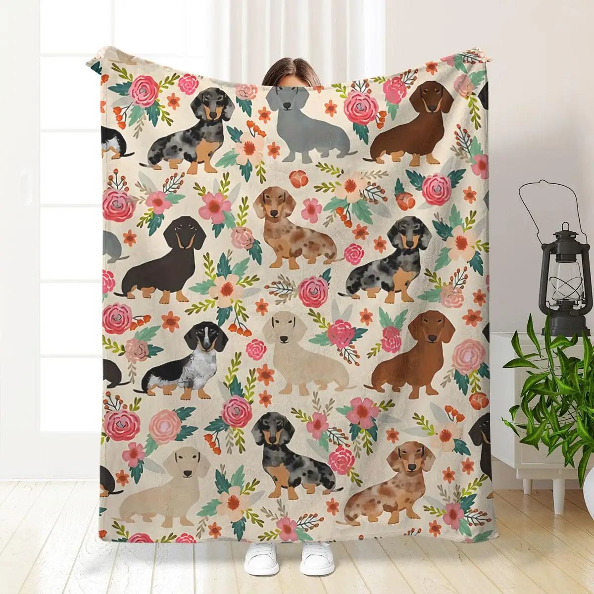 Cute Dachshund Pattern Blanket, Soft Comfortable Warm Throw, Air-conditioned Room Blanket, Warm Nap Blanket for Home & Office & Travel, Blanket Gifts