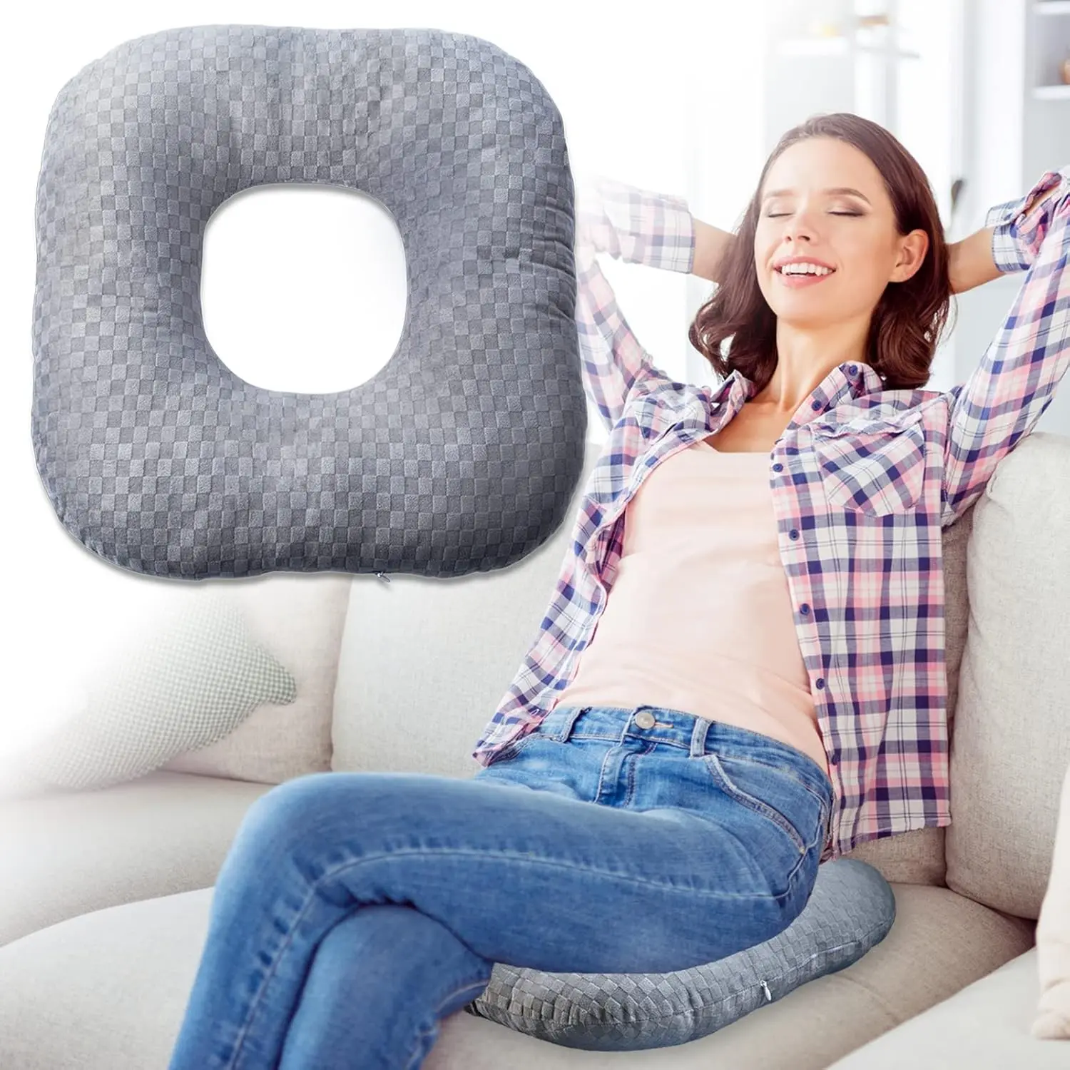 Donut Pillow Seat Cushion for Tailbone Coccyx Pain Relief, Hemorrhoids, Pregnancy, Surgery Recovery, Sitting Pressure Relief for Home Office and Car (Grey)