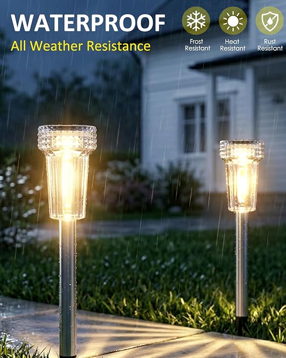 summervibes，Upgraded Solar Pathway Lights Outdoor8/12 Pack, Dusk to Dawn Auto On/Off Waterproof Solar Garden Lights, 360° Starburst Glow LED Path Lights for Yard Walkway Driveway Landscape Decor outdoorfun
