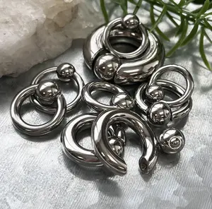 1 Piece Spring Loaded Captive Bead Large Gauge Steel Segment Ring/Hoop - Easy Pop Out -  Gauges 8g (3.2mm) thru 00g (10mm)