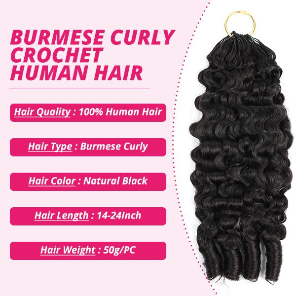 New #4 Chocolate Brown / Natural Color Burmese Curly  Feather Crochet Human Hair Extensions Pre-Separated Human Hair 50g/Pack
