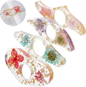 4 count Dried Flower Book Holder,  Thumb Book Page Holder  Clear Floral Book Holder Reading Accessories Ring Book Opener Bookmarks for Teachers Book Lovers