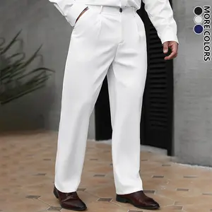 Men's High Waisted Straight Leg Casual Pants, Solid Color Commute Trousers, Relaxed Fit Breathable Lightweight Wrinkle-Resistant Bottoms for Business Formal & Daily Casual Wear