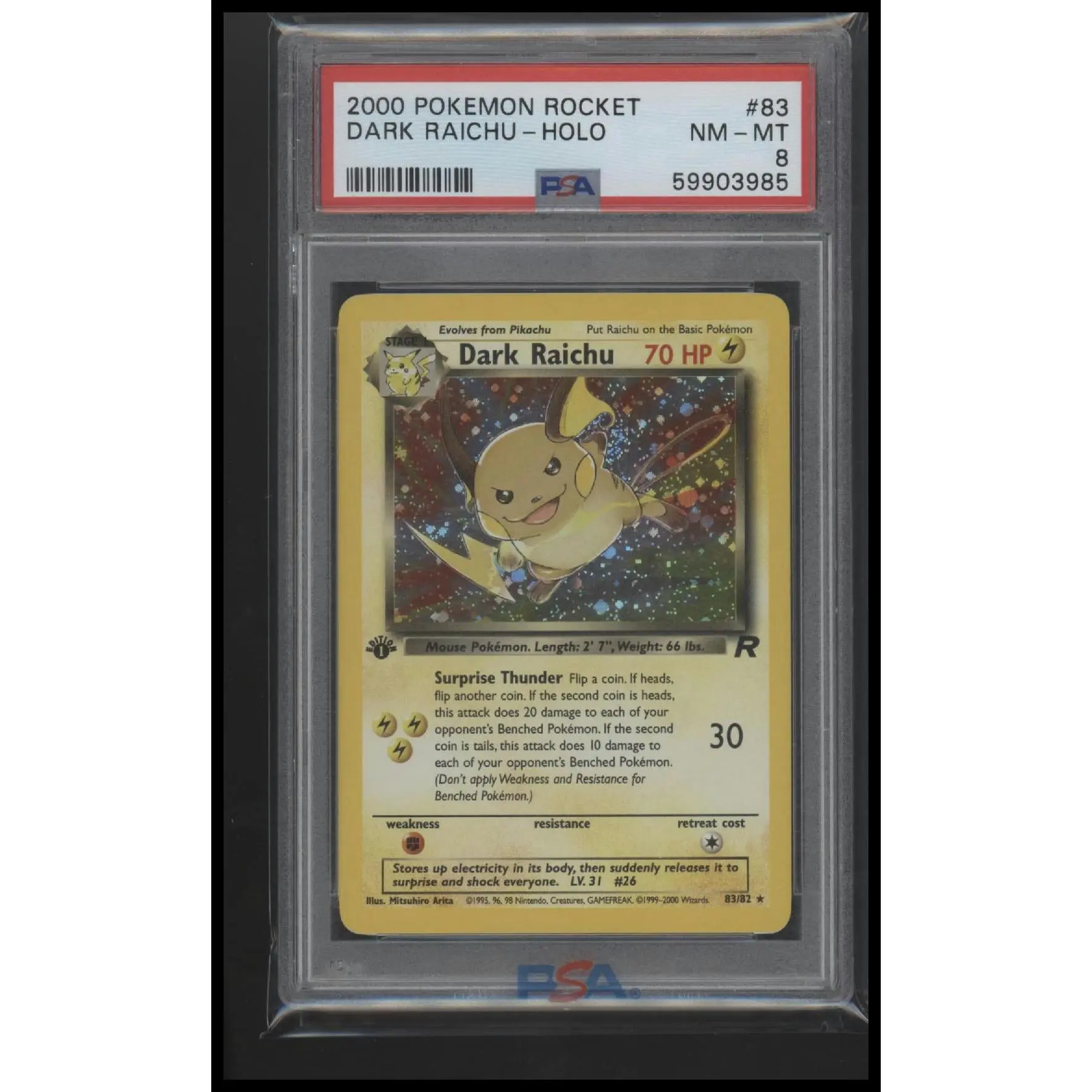 2000 Pokemon Rocket Dark Raichu-Holo 8 PSA #83 1st Edition Label Error