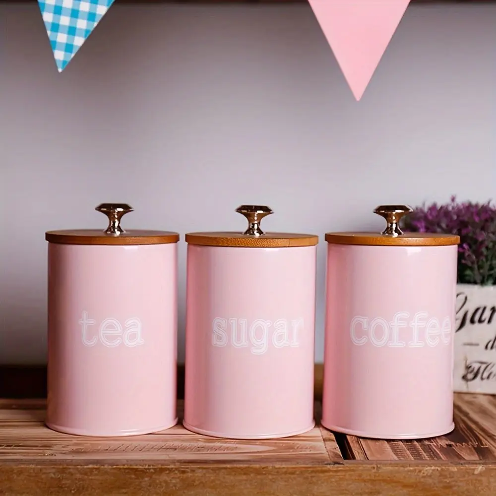 3 Pcs Sugar Tea Coffee Jars, Dustproof Bamboo Wood Lid, Multi-Functional Storage, Sealed Jar Set, Kitchenware, Mason Jar, Cookie Container, Canister, Containers with Lids, Set of 3