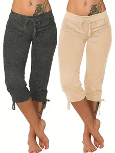 Pack of 2 women’s lightweight capris with drawstring waist — casual long pants, comfortable and stylish, suitable for spring and summer