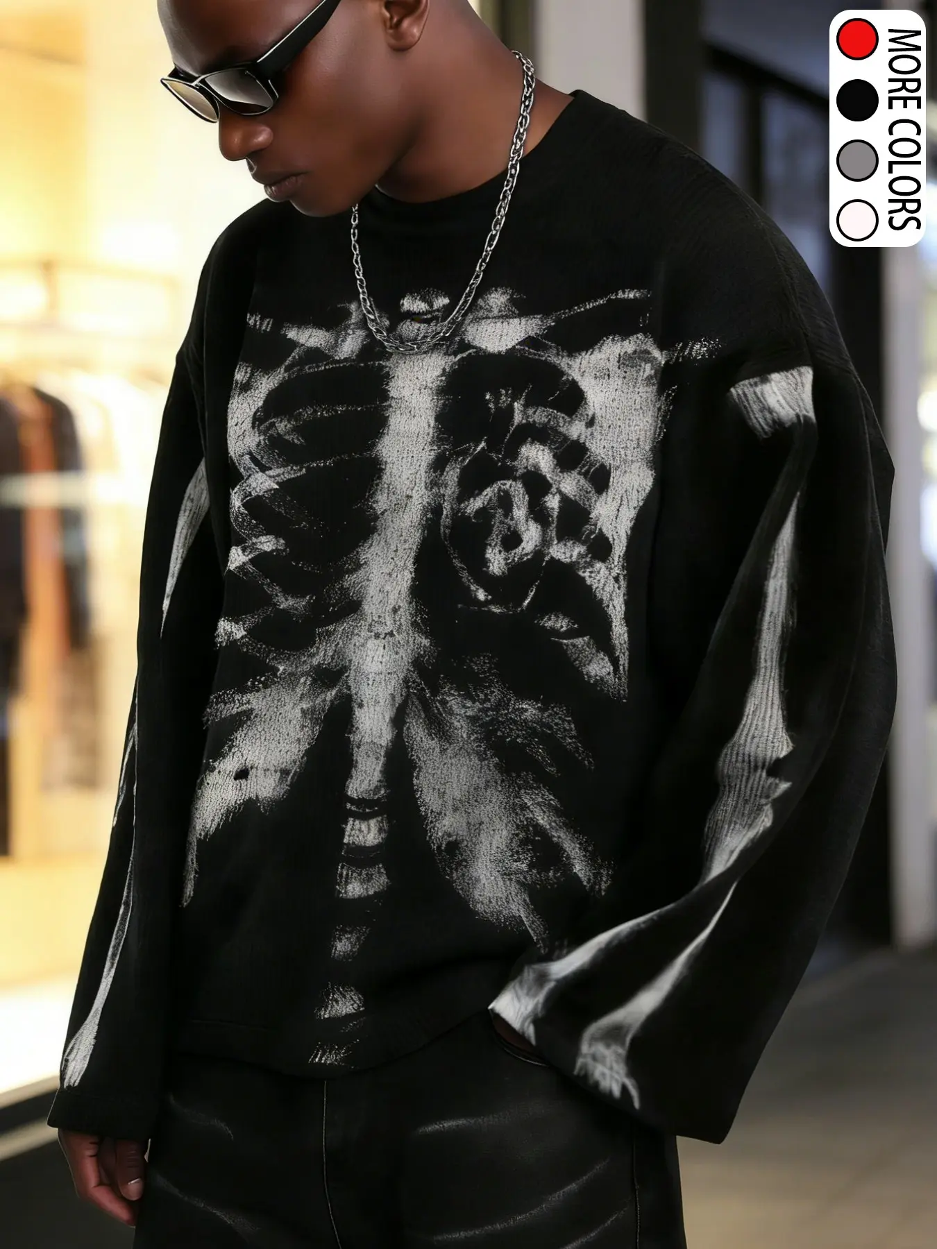 Men's Loose Waffle Graphic Print Long Sleeve T-Shirt, Soft Texture